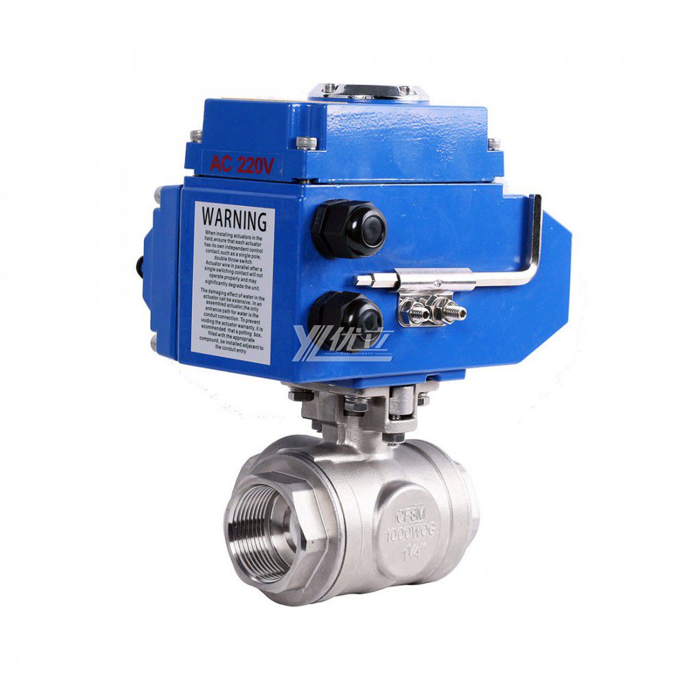 YOULI T-port NPT BSP 1.6mpa Stainless Steel 304 316 On-off AC220V 2 Inch Three Way Thread Motorized Electric Control Ball Valve