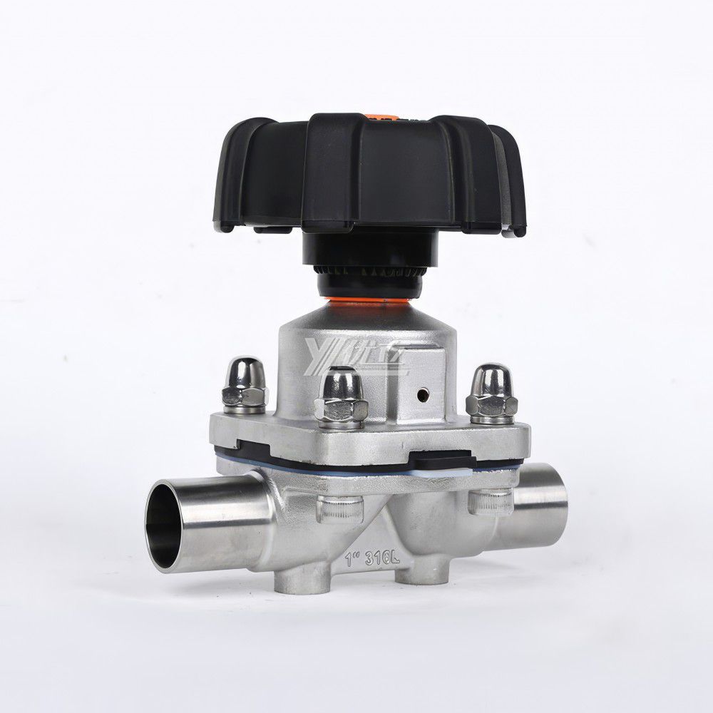 YOULI Hygienic Food Grade Sanitary Stainless Steel 316L Membrane Medicine Manual Straight Butt Welded Diaphragm Valve