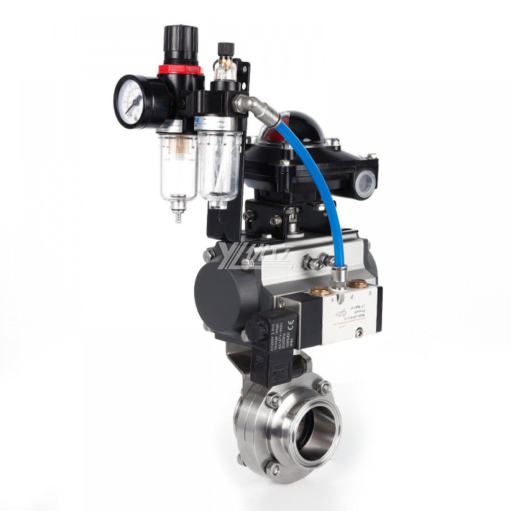 YOULI Hygienic Food Grade Sanitary Stainless Steel 3A/SMS/DIN 304 316L Limit Position Pneumatic Tri Clamped Butterfly Valve