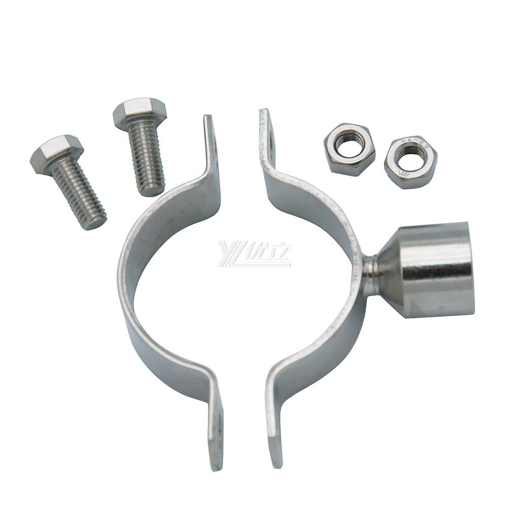 YOULI Sanitary Pipe Fittings Ube Hex Pipe Holder Stainless Steel 304 With Short Handle Bar H2M M10 Female Thread Round Pipe Holder