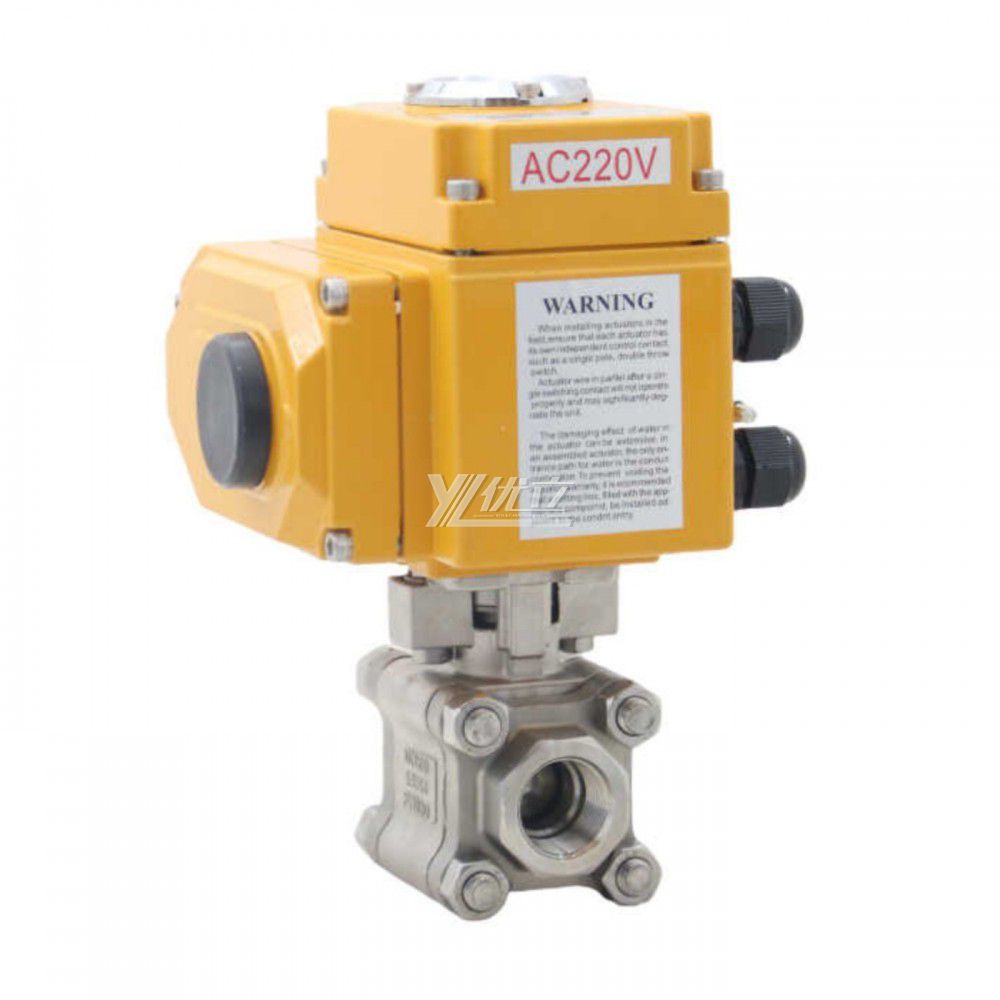 YOULI High Pressure NPT BSP 2000wog PN130 PN64 Stainless Steel 304 316 Motorized Electric Actuator Three Piece Thread Ball Valve