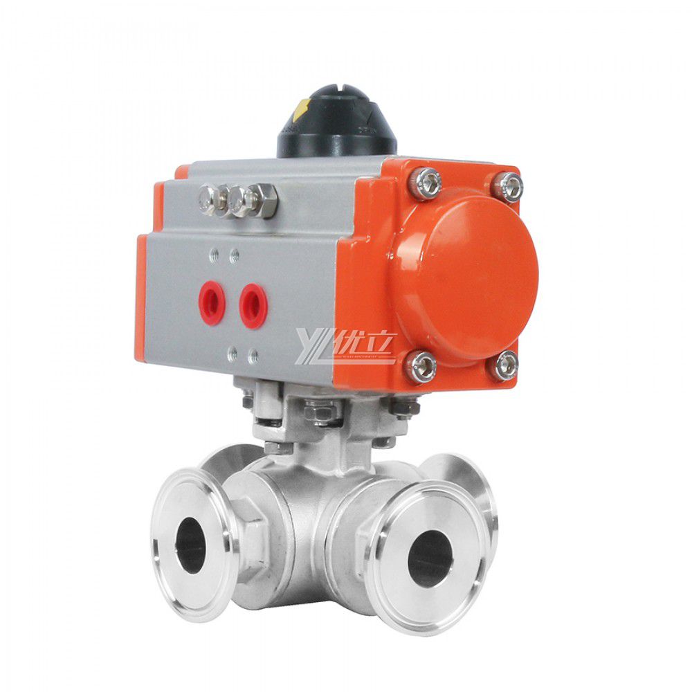YOULI High Quality Durable  High Pressure PN16 Stainless Steel 304 316 LL Type Pneumatic Actuator 4 Way Tri-Clamped Ball Valve
