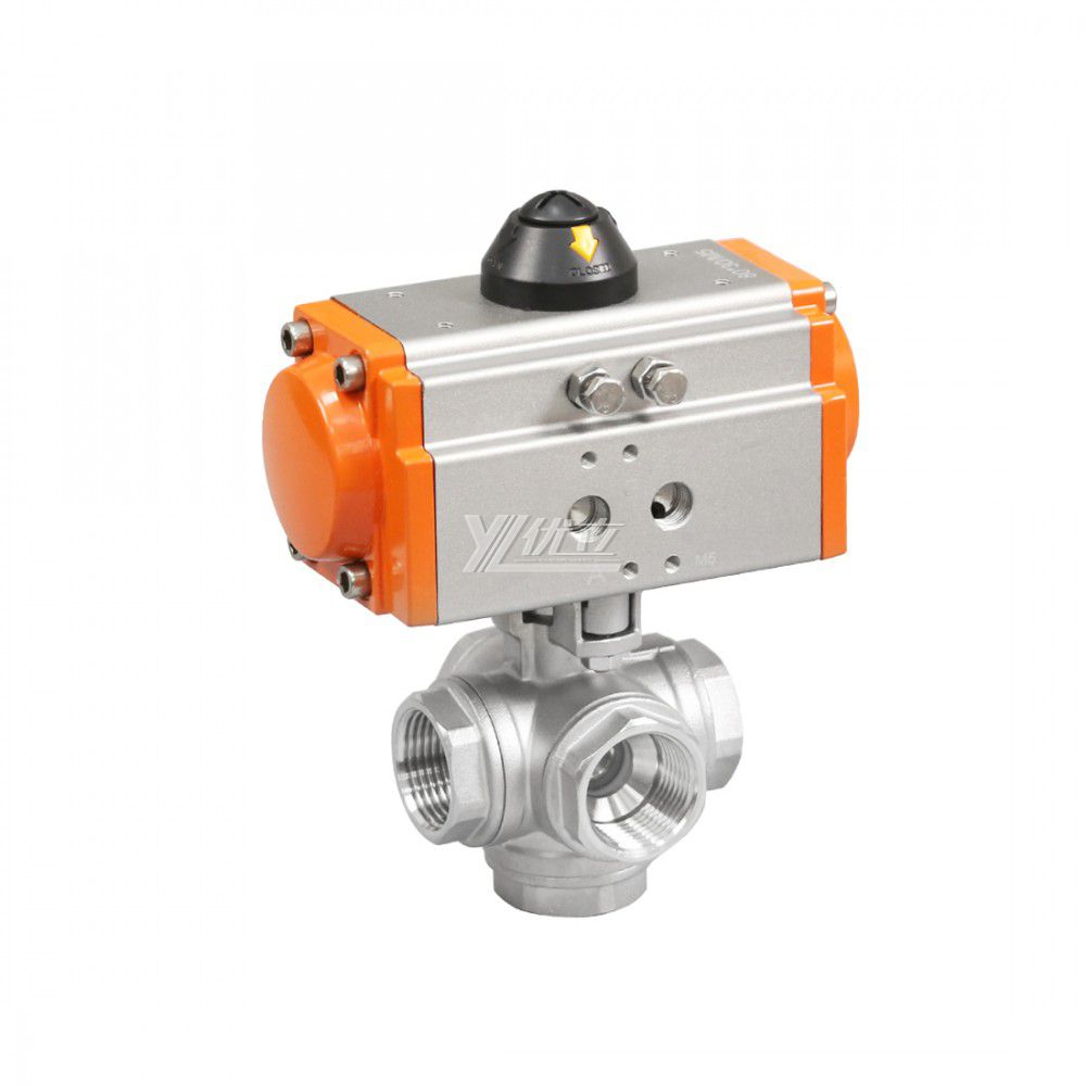 YOULI Durable Anti-leakage High Temperature RC NPT BSP PN16-PN64  304 316 Pneumatic Actuator 5 Way Thread Ball Valve