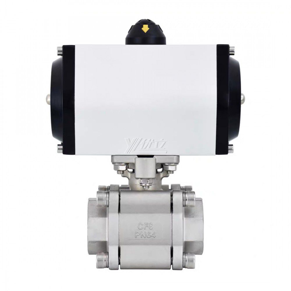 YOULI New product High Temperature Metal Seal NPT BSP 2000wog PN64-PN130 Stainless Steel 304 316 Pneumatic Actuator 3PC Thread Ball Valve