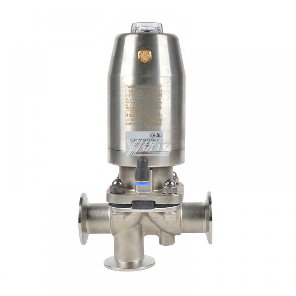 YOULI Hygienic Food Grade Sanitary Stainless Steel 316 Double Membrane L Type Pneumatic Three Way Tri Clamped Diaphragm Valve