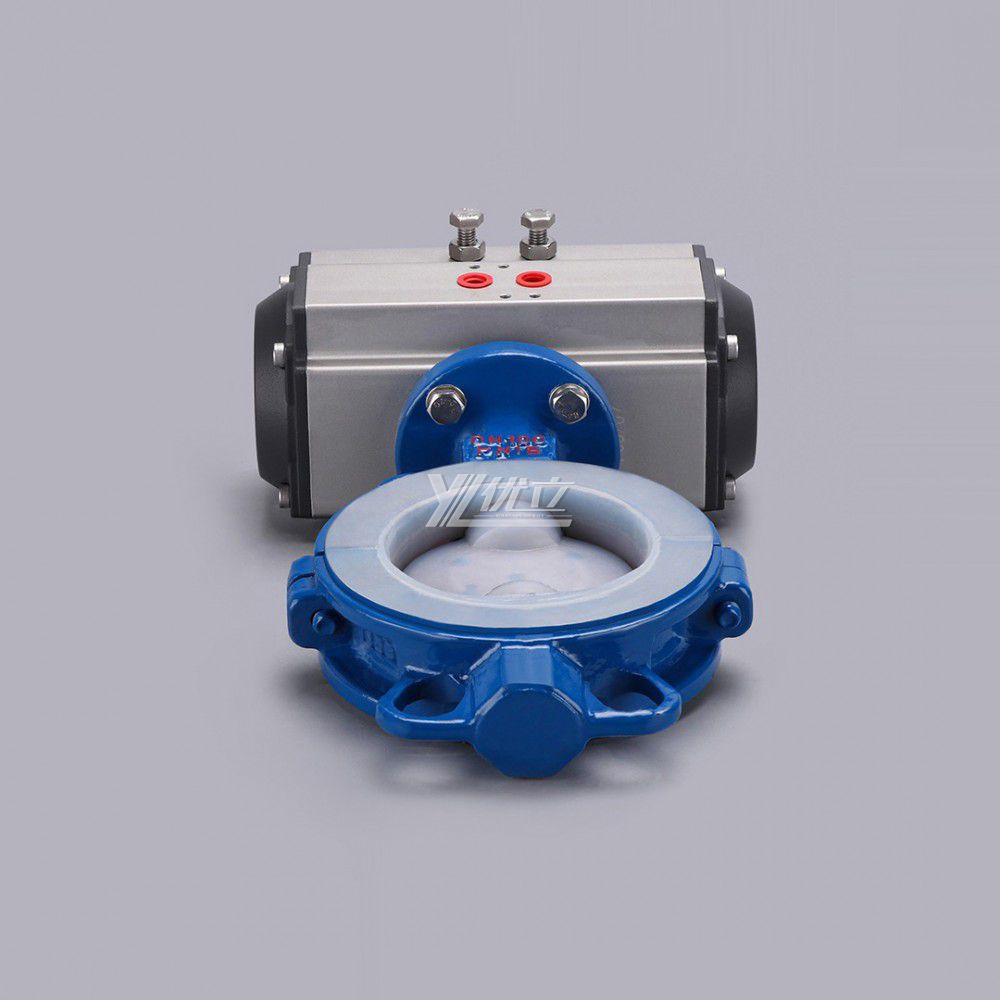YOULI Sulfuric Acid Hydrochloric Acid JIS 10K Pn16 WCB FEP F46 PFA F4 Pneumatic Actuator Fluorine Lined Wafer Butterfly Valve