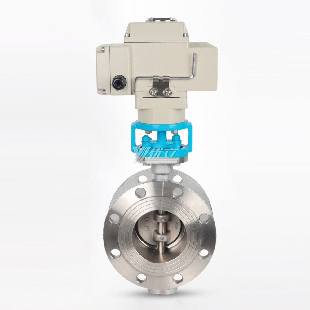 YOULI High Temperature 304 Stainless Steel JIS 10K Pn16 WCB Metal Seal Motorized Three Eccentric Electric Flange Butterfly Valve