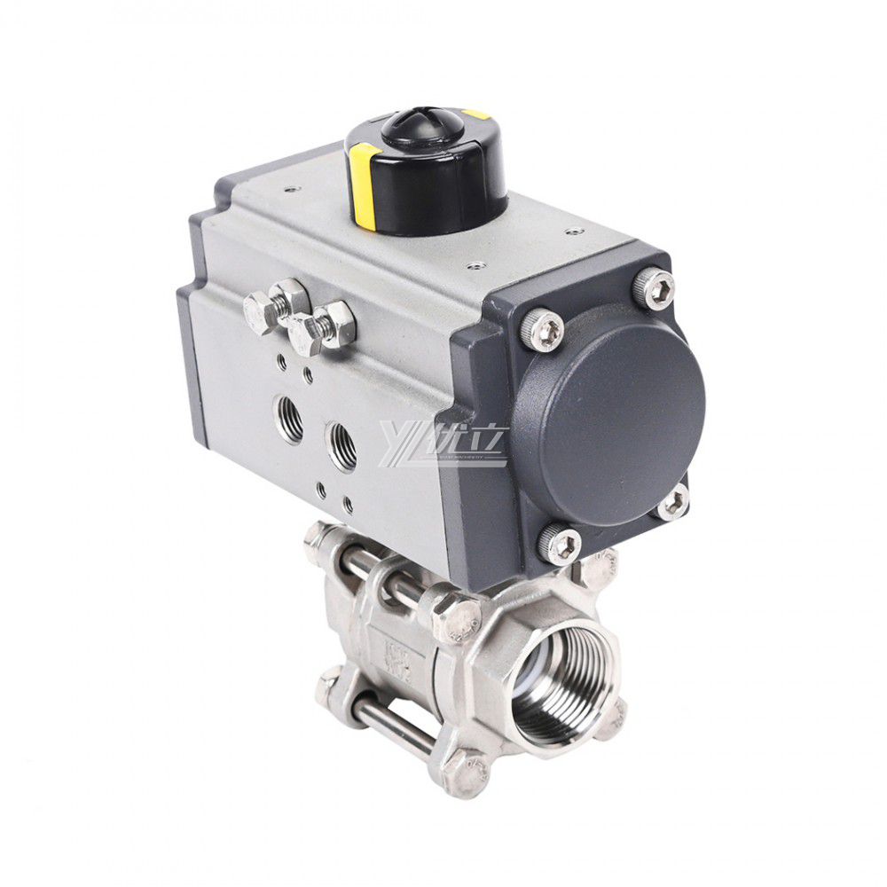 YOULI Durable Anti-leakage Two Way RC NPT BSP  PN16 Stainless Steel 304 316 Pneumatic Actuator 3-PC Thread Ball Valve