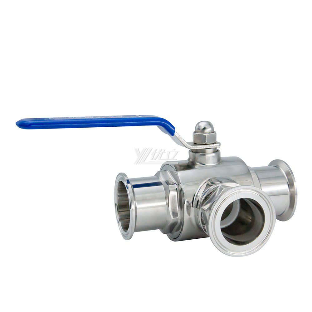 YOULI Hygienic Food Grade Stainless Steel Ss 304 316 T/L Type Milk Juice Sanitary Manual Three Way Tri Clamped Ball Valve