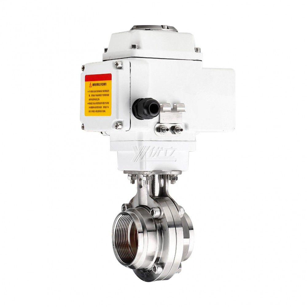 YOULI Hygienic Food Grade Stainless Steel 304 316L Motorized AC220V Sanitary Electric Threaded Control Butterfly Valve