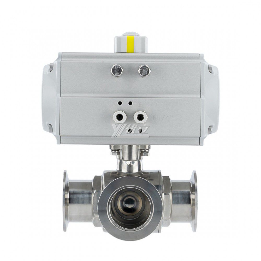 YOULI Hygienic Food Grade Sanitary Stainless Steel Beverage Milk Drink 304 316L KF Pneumatic Three Way Vacuum Ball Valve