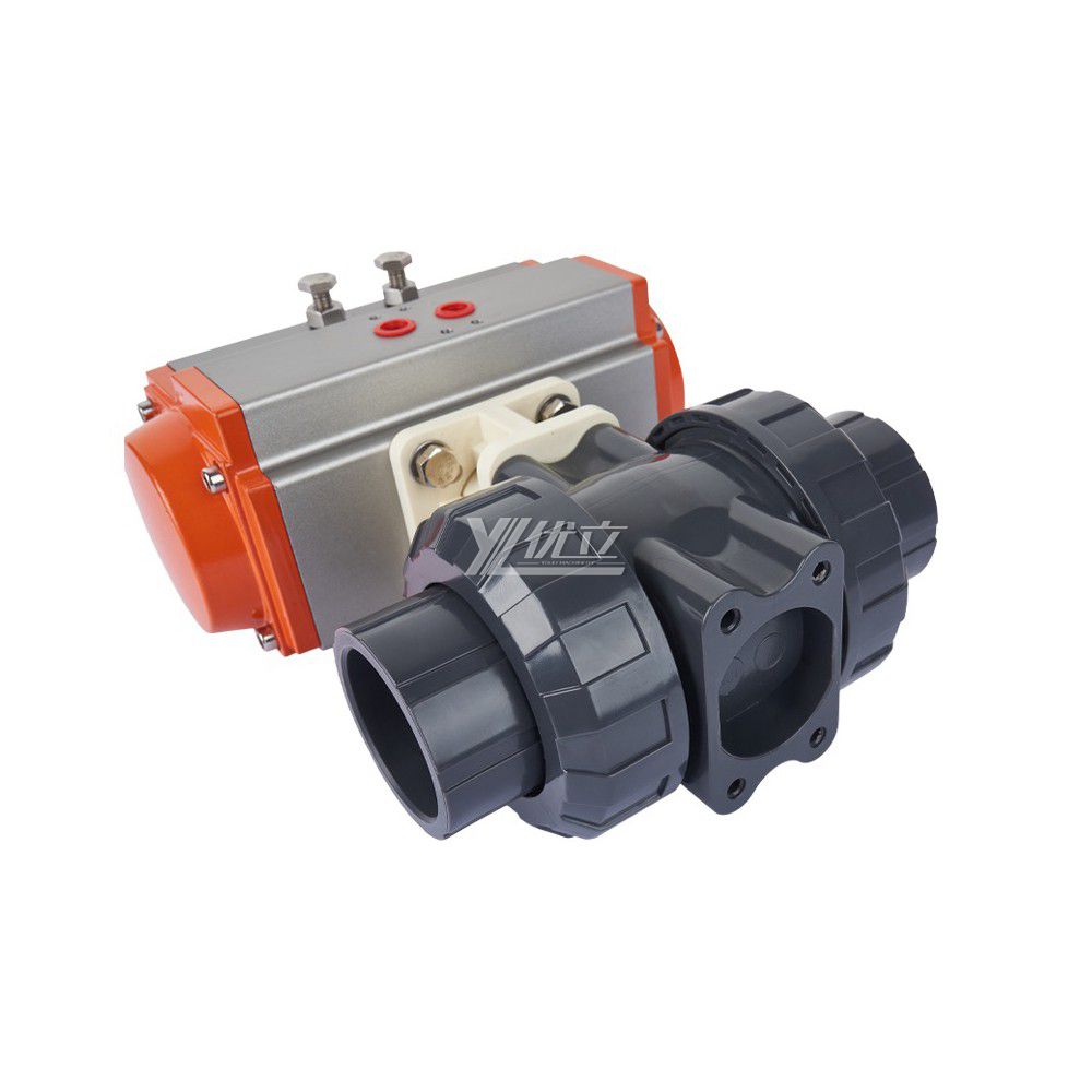 YOULI High Quality Zero Leakage DN15 to DN100 PHH PVC UPVC CPVC Plastic 2 Way Pneumatic Actuator Double Union Ball Valve
