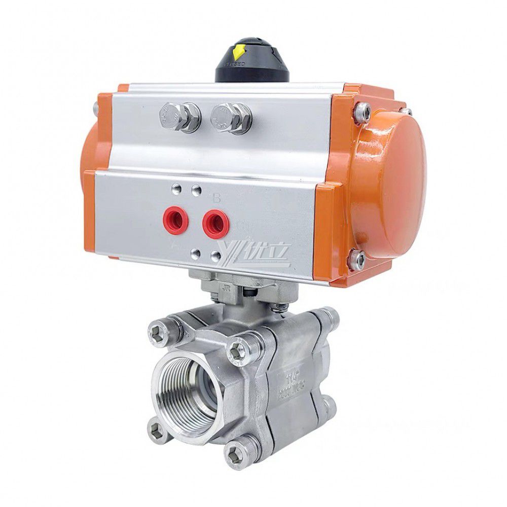YOULI New product High Temperature Metal Seal NPT BSP 2000wog PN64-PN130 Stainless Steel 304 316 Pneumatic Actuator 3PC Thread Ball Valve