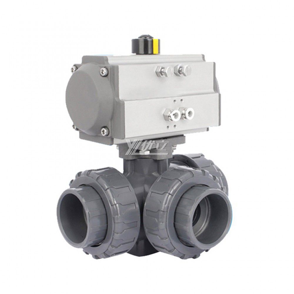 YOULI High Quality Zero Leakage DN15 to DN50 PVC UPVC CPVC Plastic Pneumatic Actuator Union Socket 3 Way Ball Valve