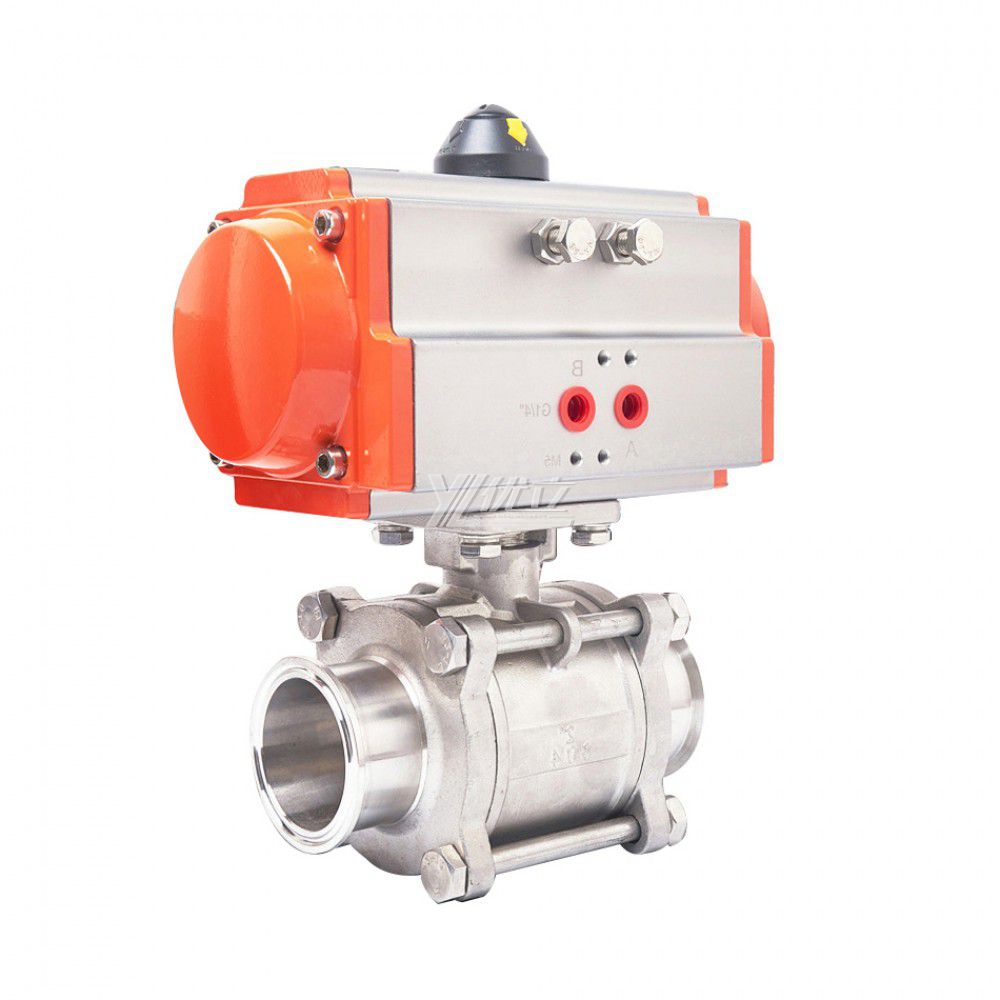 YOULI Hygienic Food Grade Sanitary Stainless Steel 304 316L Beverage Milk Tri Clamped Pneumatic Actuator Three Piece  Ball Valve