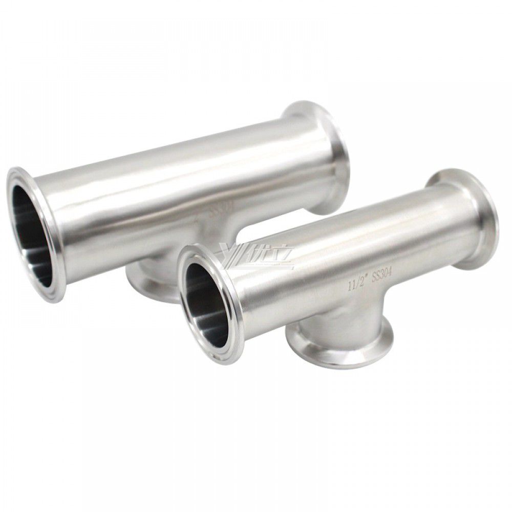 YOULI Hygienic Food Grade Sanitary Stainless Steel 304 SS316L Clamp Straight End Short Flat Equal Tee