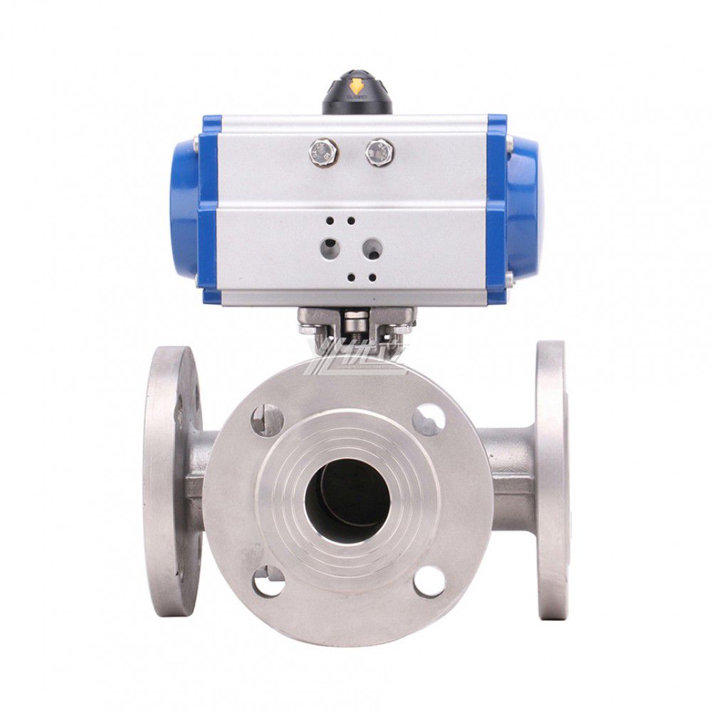 YOULI Stainless Steel ANSI 150LB  304 316 JIS 10K  Pn16 WCB  Pneumatic Actuator Three-way Flanged Ball Valve