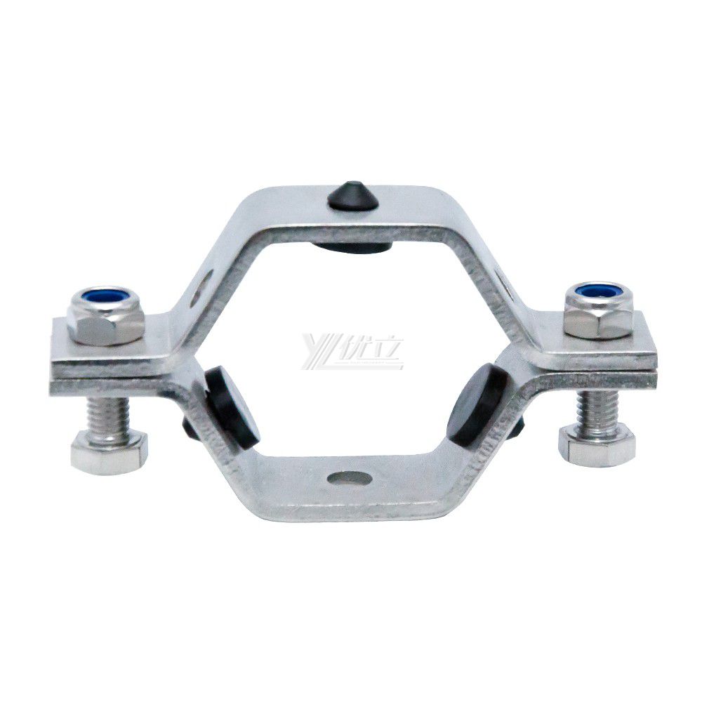 YOULI Sanitary Stainless Steel 304 Pipe Fittings Tri Clamp Tube Hex Pipe Holder With Black Seal Seat Hexagon Pipe Holder