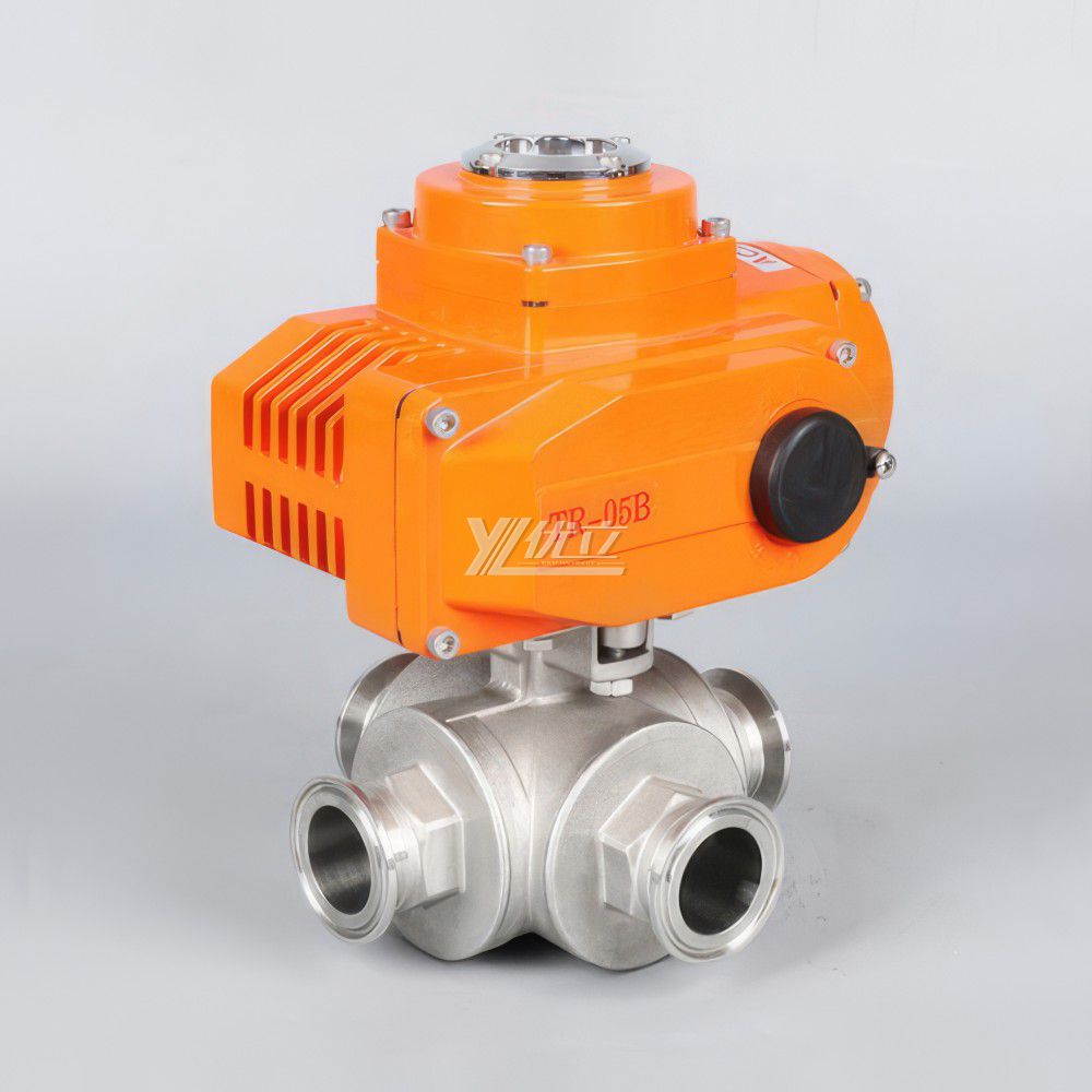 YOULI Stainless Steel Clamp 50.5mm 1.6mpa 304 316 T-prot On-off Motorized AC220V Electric 4 Way Tri Clamped Ball Valve