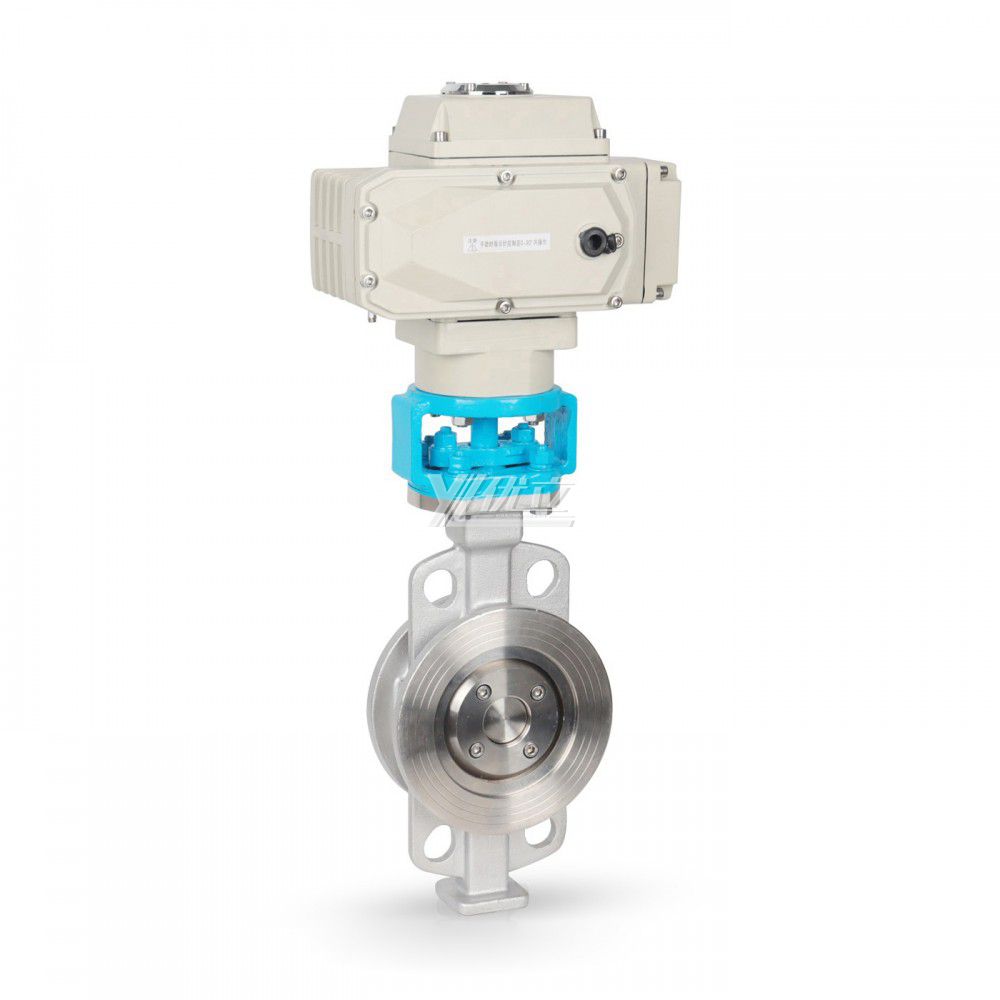 YOULI ANSI 150LB 304 316 Carbon Steel Pn16 WCB  DC24V Metal Seal High Temperature Electric Actuator Wafer butterfly Valve
