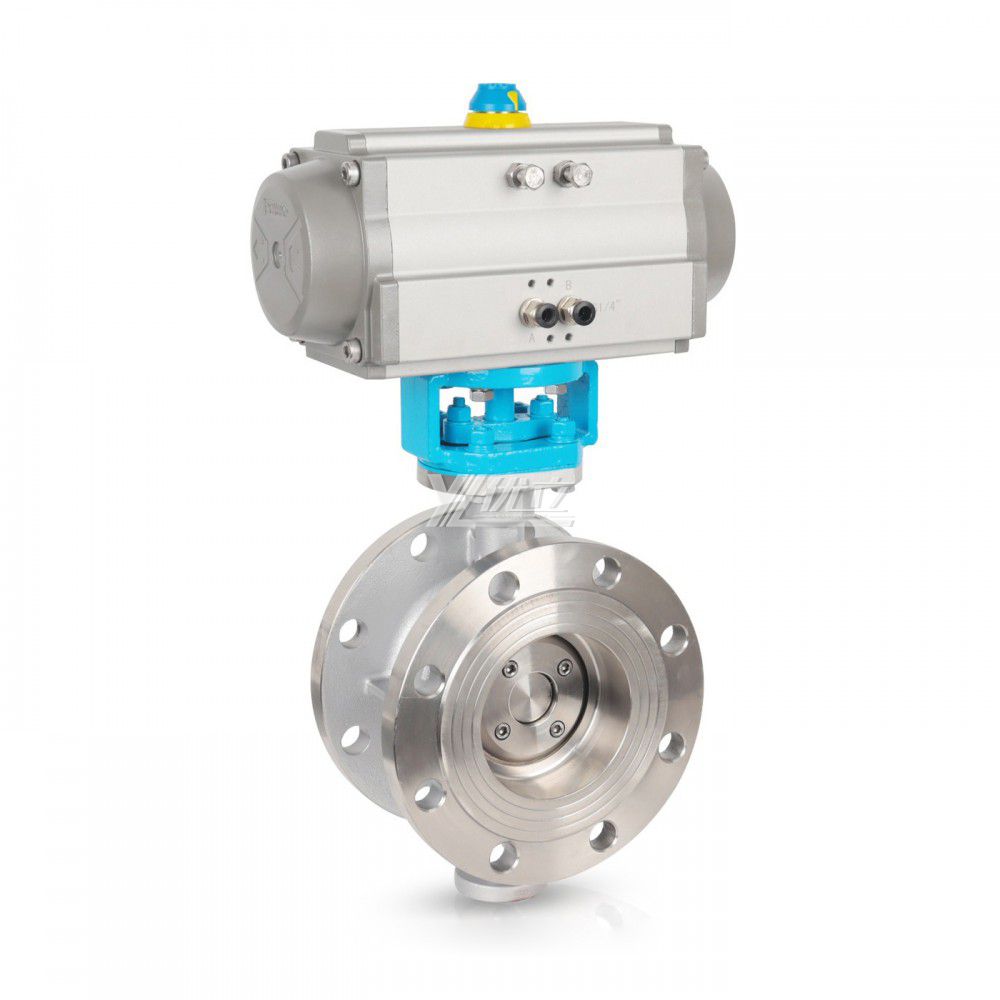 YOULI ANSI 150LB Stainless Steel 304 316 Pn16 WCB High Temperature Pneumatic Actuator Three Eccentric Flanged Butterfly Valve