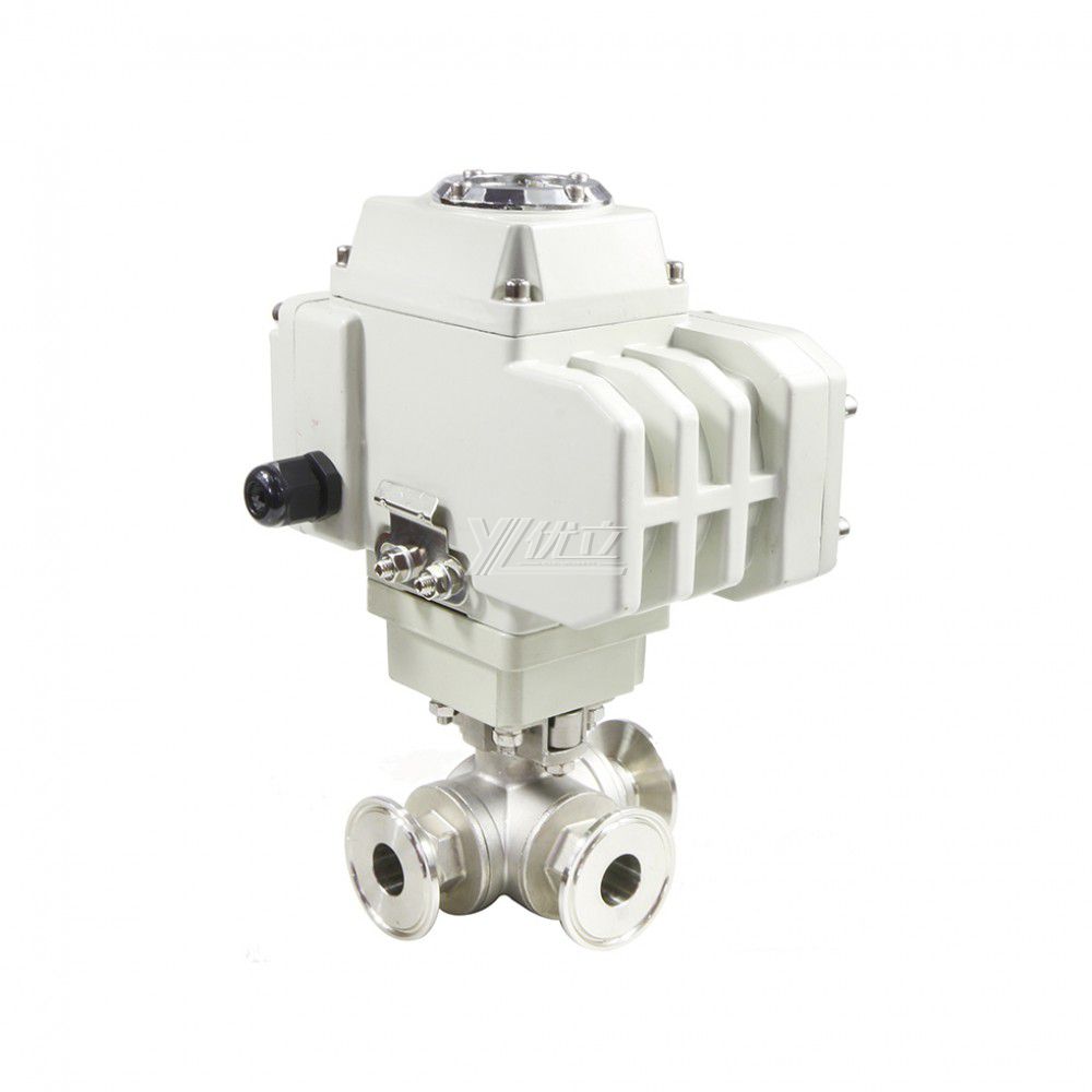 YOULI Stainless Steel 1.6mpa 304 316 T-prot On-off Motorized AC220V Electric 3 Way  Tri Clamped Three Way Ball Valve