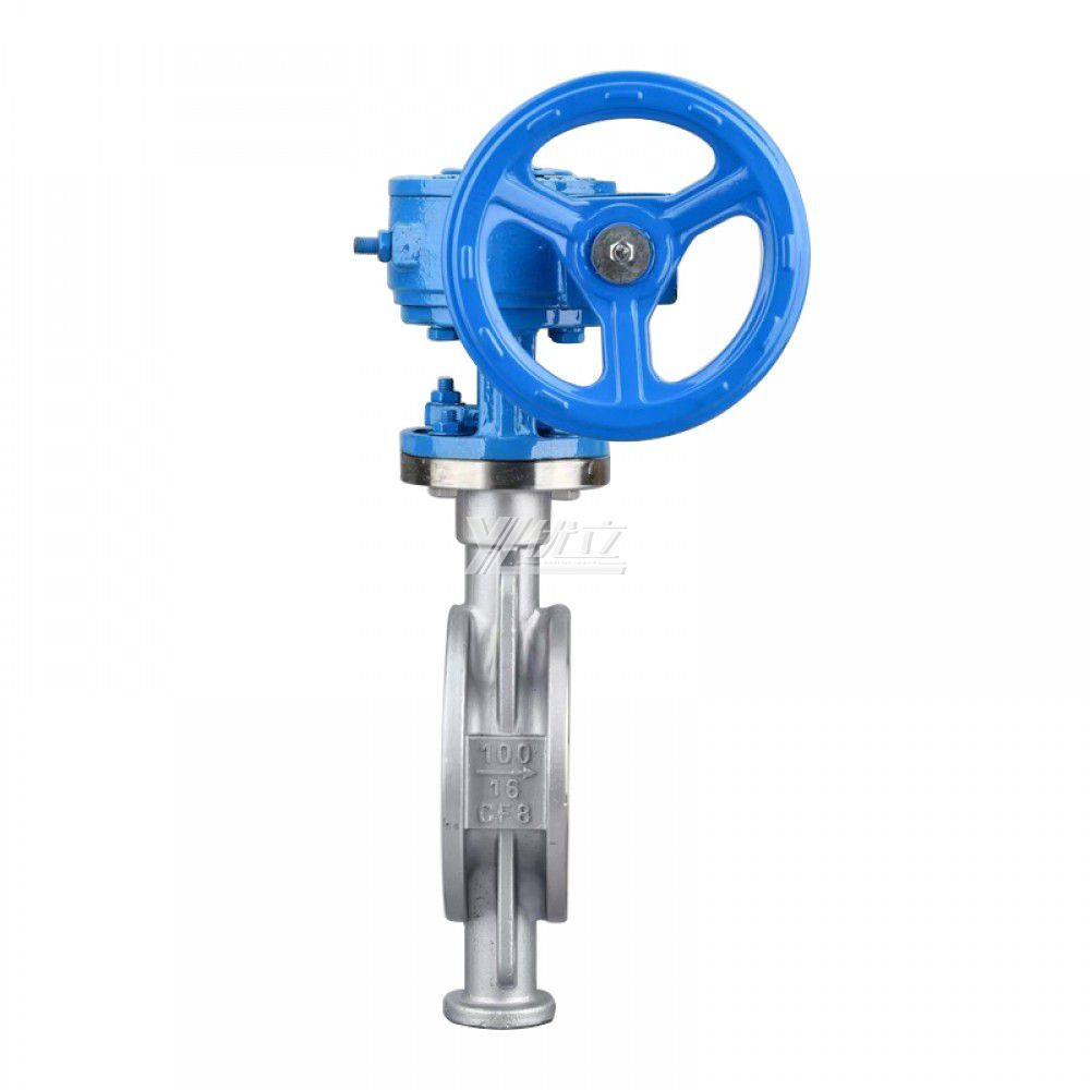 YOULI High Temperature  Stainless Steel 304 316 JIS10K Pn10-16 WCB Metal Seal Worm Wheel Three Eccentric Wafer Butterfly Valve