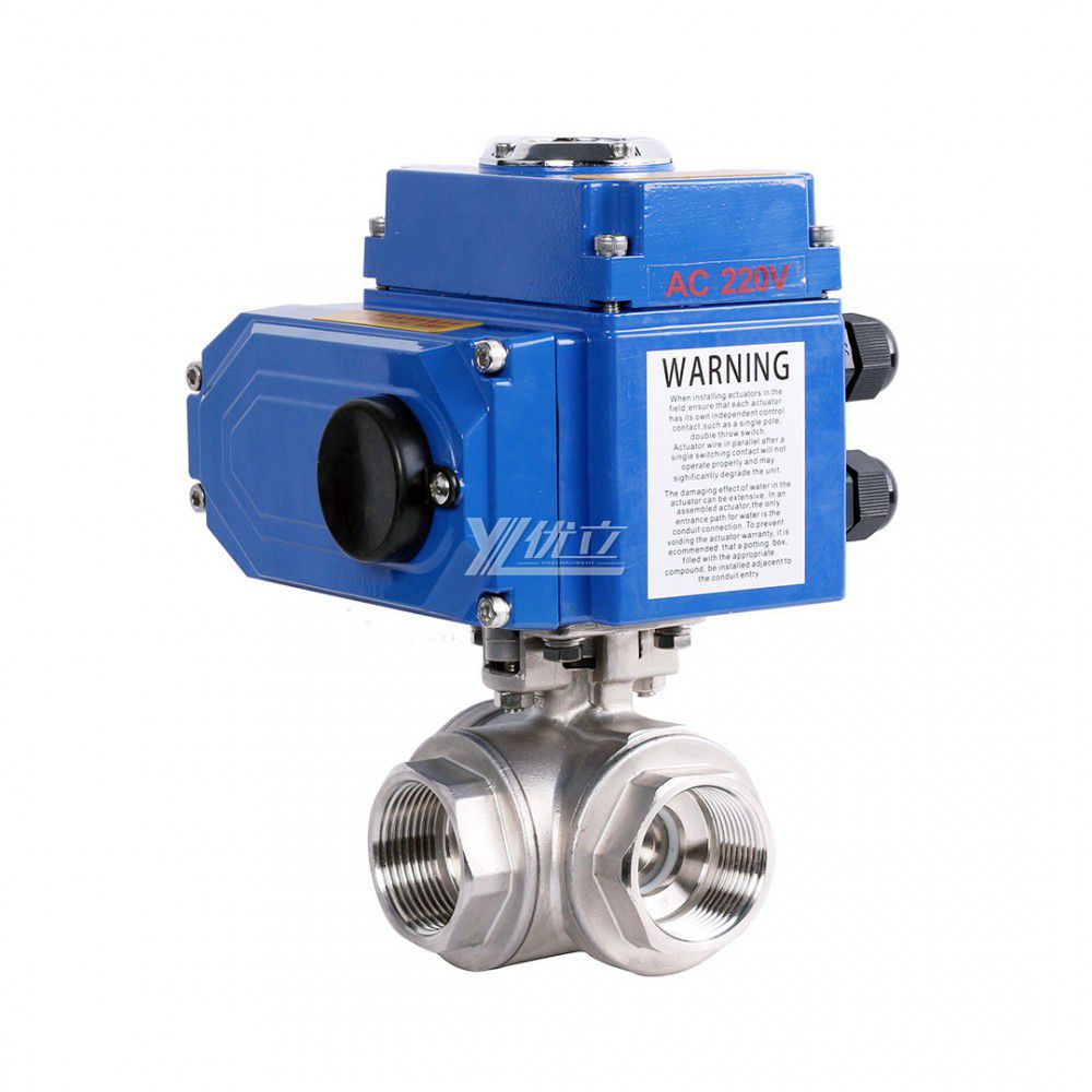 YOULI T-port NPT BSP 1.6mpa Stainless Steel 304 316 On-off AC220V 2 Inch Three Way Thread Motorized Electric Control Ball Valve