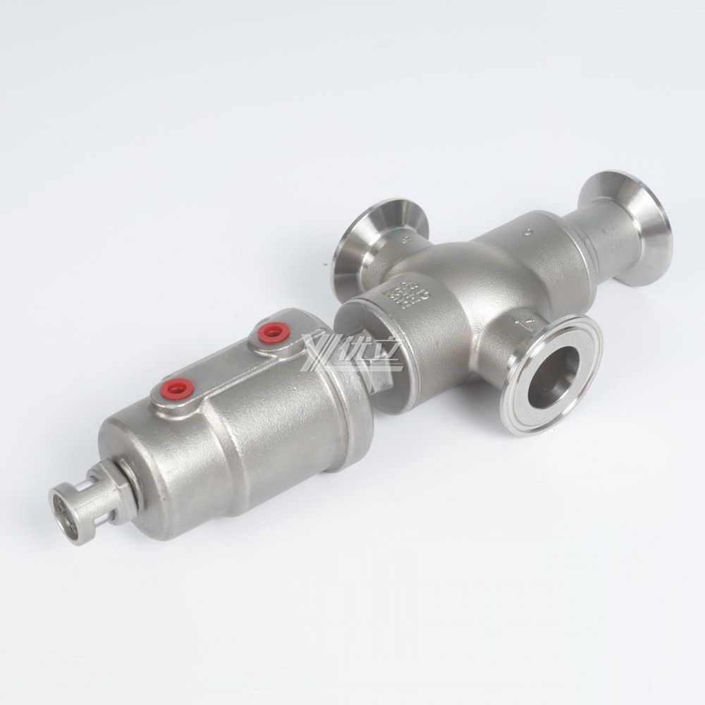 YOULI High Temperature Steam 1.6mpa 304 316 BSP NPT Stainless Steel Head Pneumatic Three Way Tri-clamped Angle Seat Valve