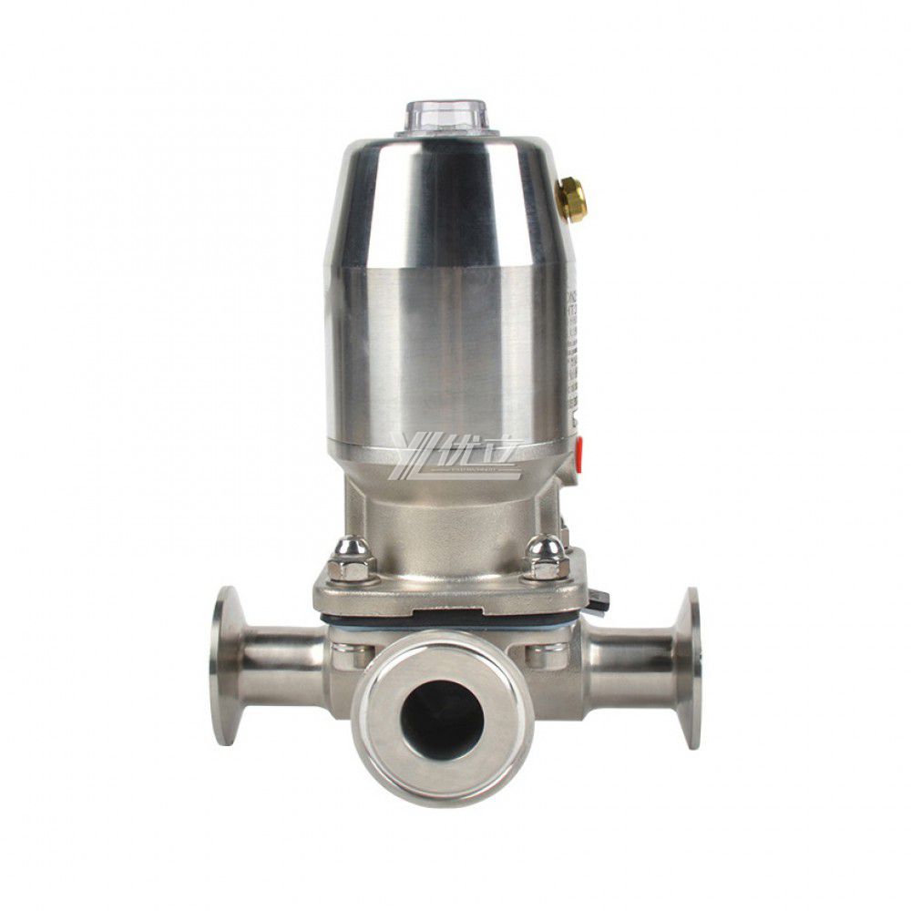 YOULI Hygienic Food Grade Sanitary Stainless Steel Biological 316L  T Type Pneumatic Three Way Tri Clamped Diaphragm Valve