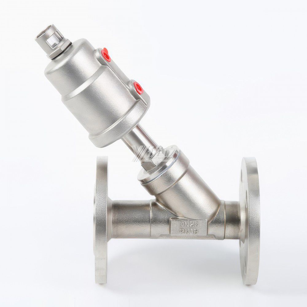 YOULI High Temperature  Steam 1.6mpa 304 316 PN16 150lb Jis 10k Stainless Steel Head Pneumatic Flanged Angle Seat Valve