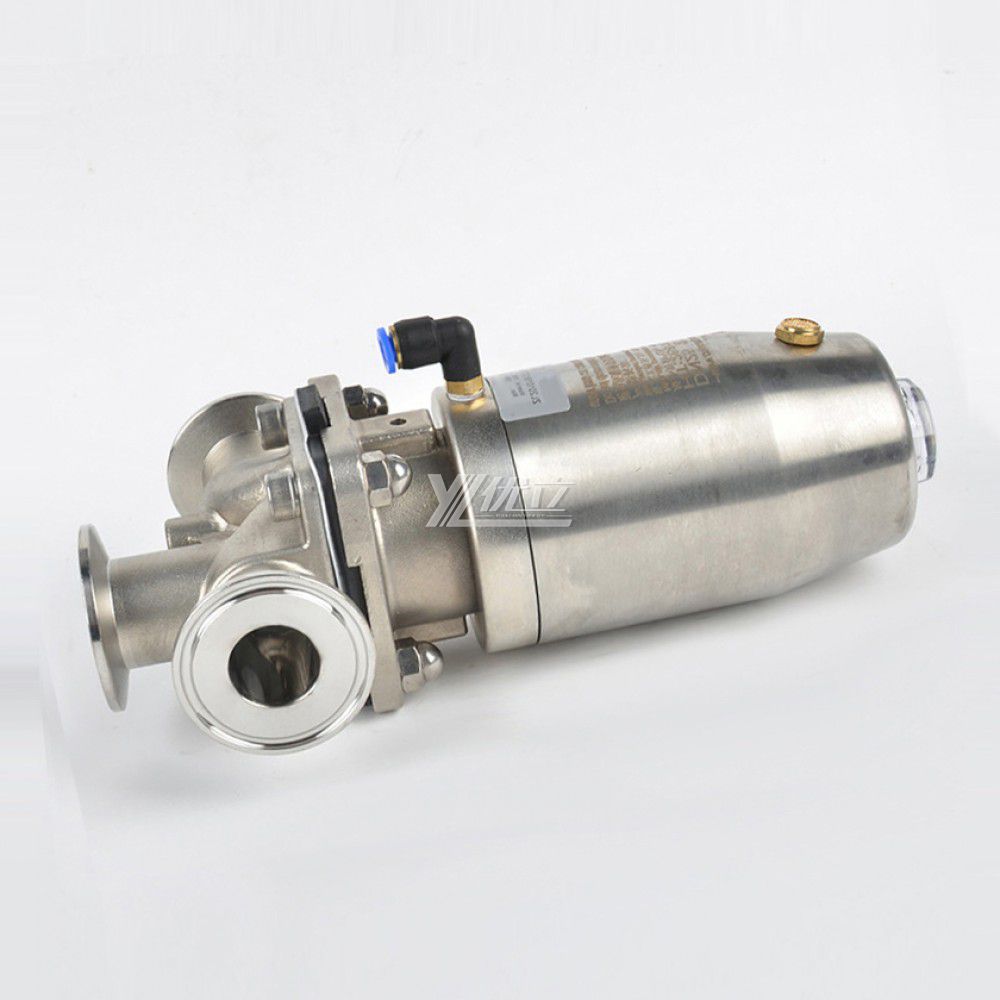 YOULI Hygienic Food Grade Sanitary Stainless Steel 316 Double Membrane L Type Pneumatic Three Way Tri Clamped Diaphragm Valve