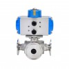 YOULI T-port L-port PN16-PN64  Stainless Steel 304 316 Pneumatic Actuator Three Way Tri Clamped Ball Valve