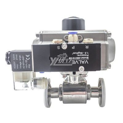 Sanitary Three Ways Tri Clamp Ball Valves with Pnumatic Actuator and Solenoid Valve