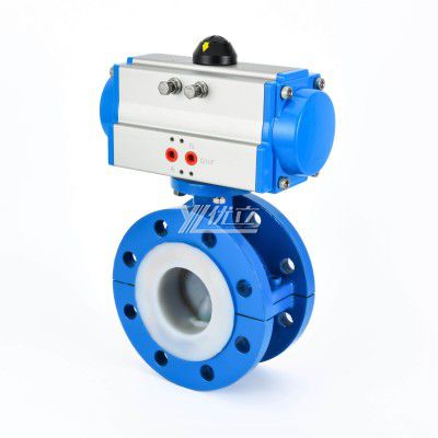 YOULI 304 316 Stainless Steel Sulfuric Acid Pn16 WCB FEP F46 PFA F4 Pneumatic Fluorine Lined Flanged Butterfly Valve