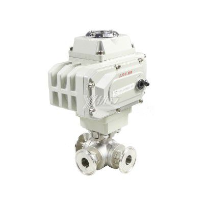 YOULI Stainless Steel 1.6mpa 304 316 T-prot On-off Motorized AC220V Electric 3 Way  Tri Clamped Three Way Ball Valve