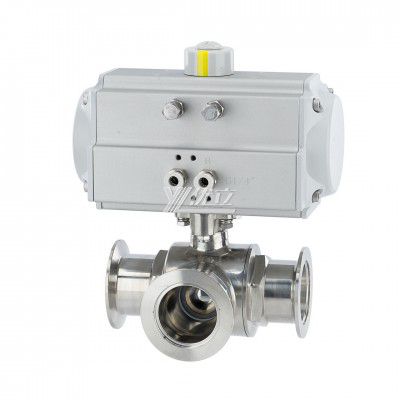 YOULI Hygienic Food Grade Sanitary Stainless Steel Beverage Milk Drink 304 316L KF Pneumatic Three Way Vacuum Ball Valve