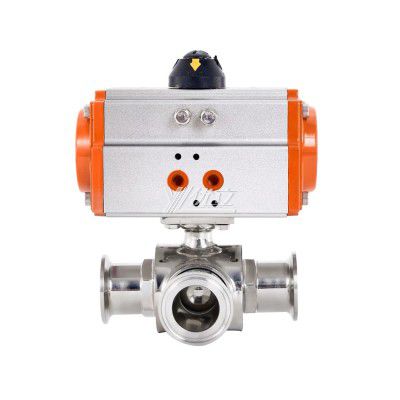 YOULI Hygienic Food Grade Sanitary Stainless Steel T/L Type 304 316L Beverage Milk Pneumatic Three Way Tri Clamped Ball Valve
