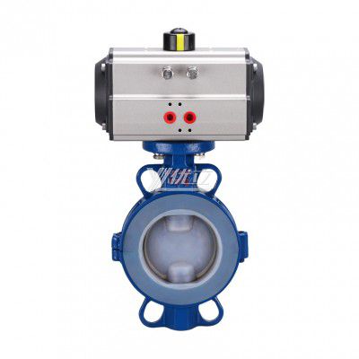 YOULI Sulfuric Acid Hydrochloric Acid JIS 10K Pn16 WCB FEP F46 PFA F4 Pneumatic Actuator Fluorine Lined Wafer Butterfly Valve