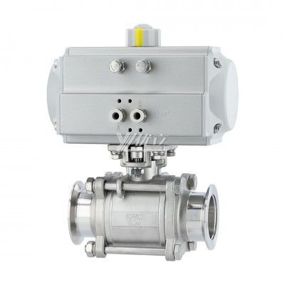 YOULI Stainless Steel Negative Pressure KF16 KF25 KF40 304 316 TC Pneumatic Actuator 3 Piece Tri Clamped Vacuum Ball Valve