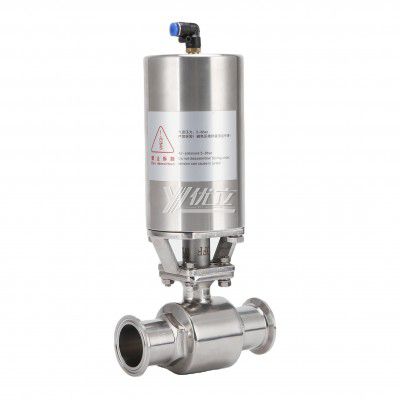 YOULI Hygienic Food Grade Sanitary Stainless Steel 304 316L Beverage Milk Pneumatic Actuator Straight Tri-Clamped Ball Valve