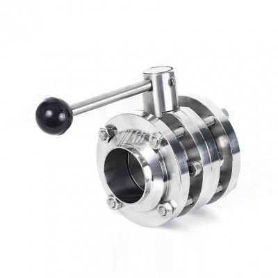 YOULI Hygienic Food Grade Stainless Steel 3A/SMS/DIN 304 316 Silicon Sanitary Manual Three Piece Butt Welded Butterfly Valve