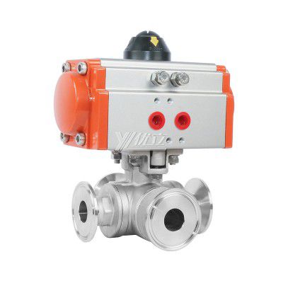 YOULI High Quality Durable  High Pressure PN16 Stainless Steel 304 316 LL Type Pneumatic Actuator 4 Way Tri-Clamped Ball Valve