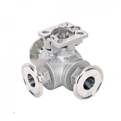 YOULI High Temperature  ISO 5211 Mounting Pad 1.6mpa Stainless Steel  304 316 T-prot Manual 3-way Tri Clamped Ball Valve