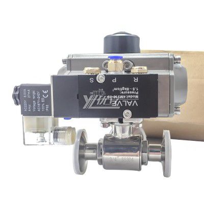 YOULI Hygienic Food Grade Sanitary Stainless Steel T/L Type 304 316L Type Pneumatic Control Three Way Tri Clamped Ball Valve