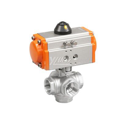 YOULI Durable Anti-leakage High Temperature RC NPT BSP PN16-PN64  304 316 Pneumatic Actuator 5 Way Thread Ball Valve