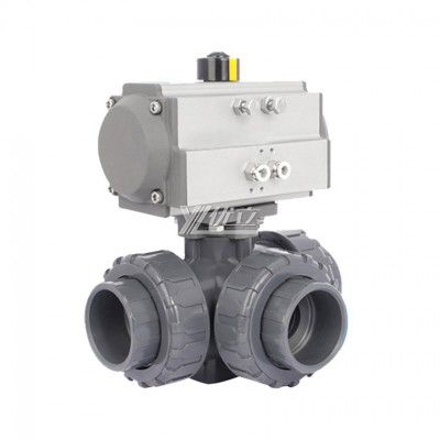 YOULI High Quality Zero Leakage DN15 to DN50 PVC UPVC CPVC Plastic Pneumatic Actuator Union Socket 3 Way Ball Valve